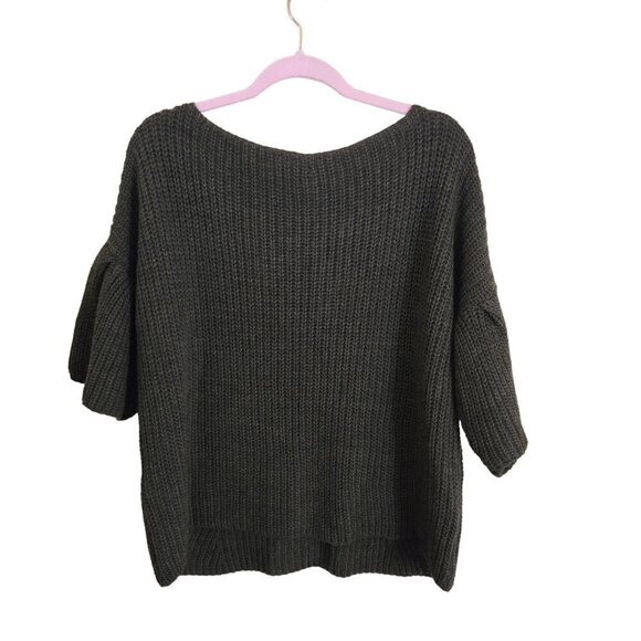 Fly Girl Italian Made Alpaca Blend Olive Green Bell Short Sleeve Sweater Size M - Picture 2 of 8